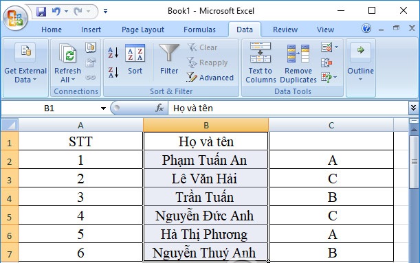 Nội dung trong cột Excel được tách 